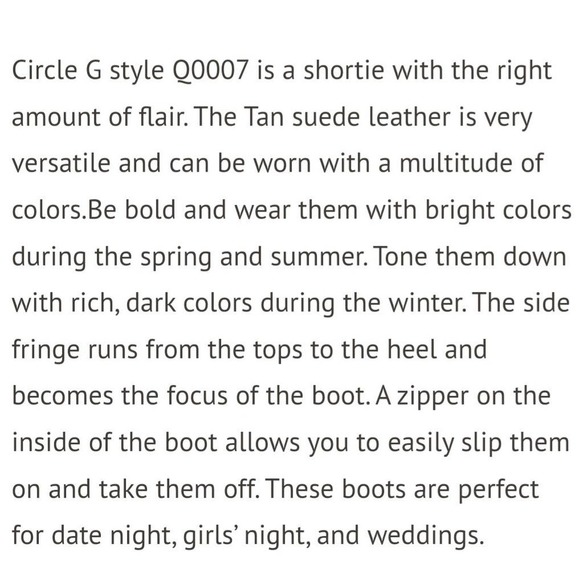 Circle G Size US 7.5 M Womens Leather Round Toe Side Fringe Shortie Boots Tan - Picture 12 of 13